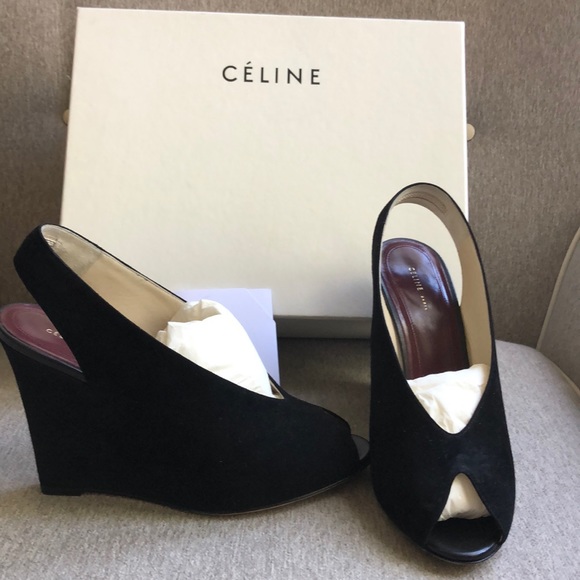 Celine Shoes - Celine Open Toe Wedge Suede